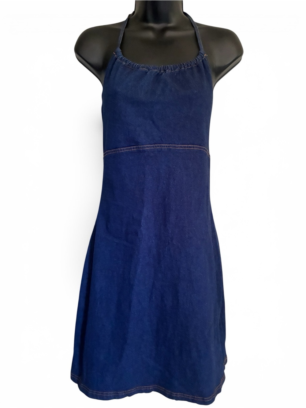 Vintage Y2K Indie Aqua Blu Navy Halter Denim Dress Sz L